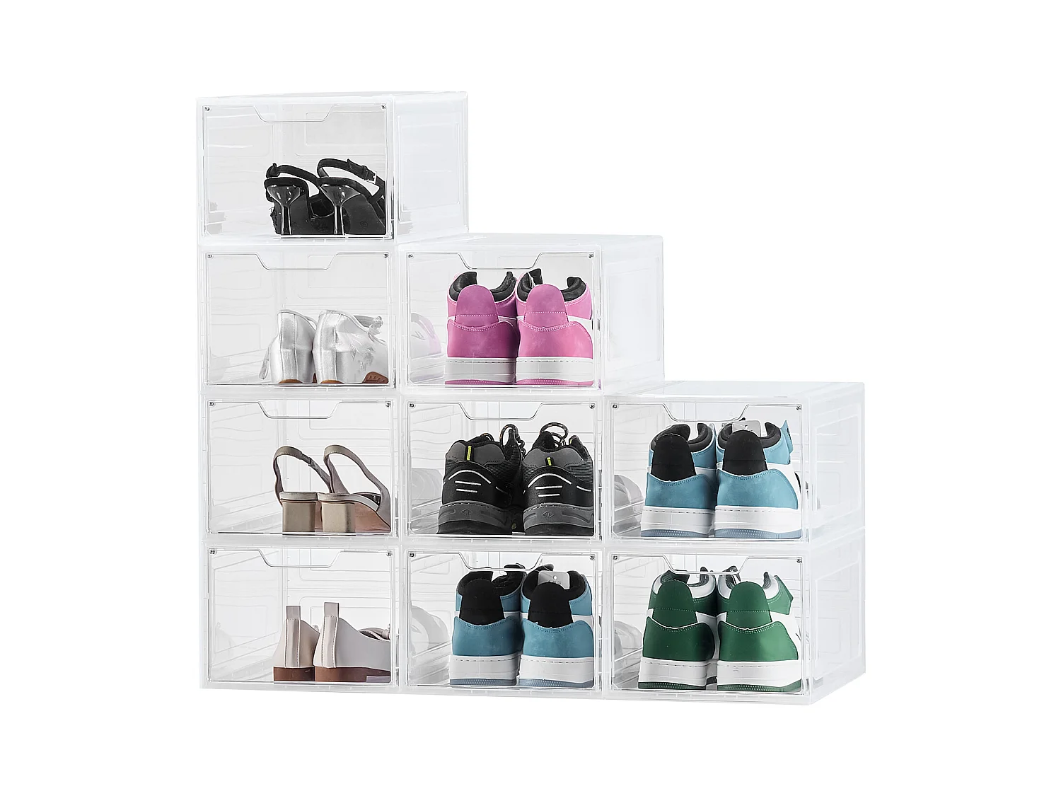 Boîtes à Chaussures Empilables SucceBuy, Lot de 9, Rangement Chaussures jusqu’à la Pointure US 13, en Plastique, pour Ranger Bottes, Blanc Transparent