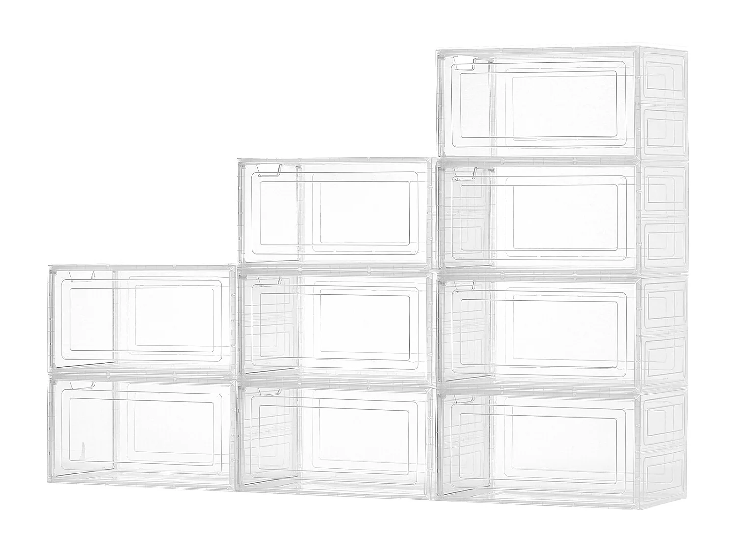 Boîtes à Chaussures Empilables SucceBuy, Lot de 9, Rangement Chaussures jusqu’à la Pointure US 13, en Plastique, pour Ranger Bottes, Blanc Transparent