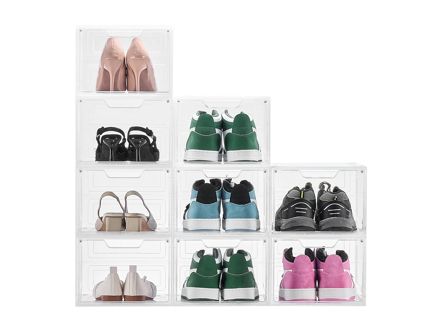 Boîtes à Chaussures Empilables SucceBuy, Lot de 9, Rangement Chaussures jusqu’à la Pointure US 13, en Plastique, pour Ranger Bottes, Blanc Transparent