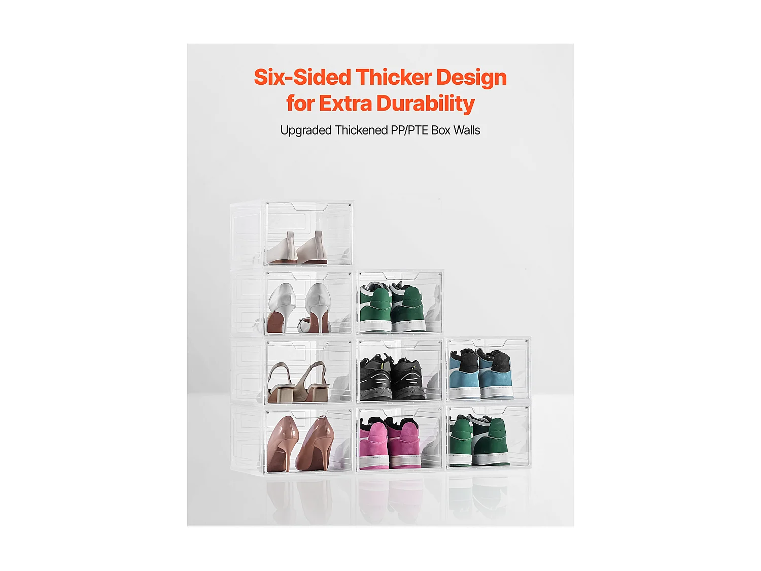 Boîtes à Chaussures Empilables SucceBuy, Lot de 9, Rangement Chaussures jusqu’à la Pointure US 13, en Plastique, pour Ranger Bottes, Blanc Transparent