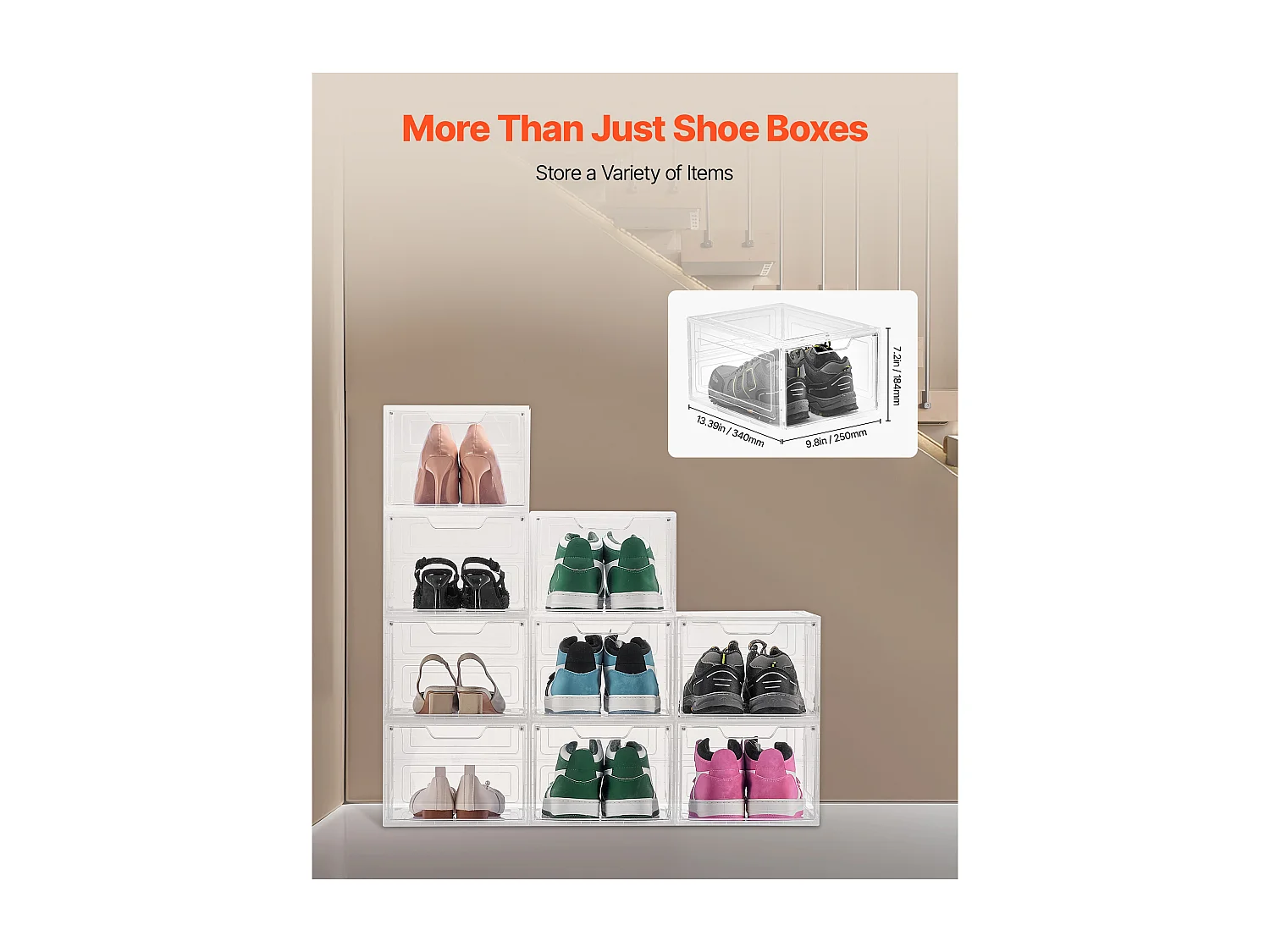 Boîtes à Chaussures Empilables SucceBuy, Lot de 9, Rangement Chaussures jusqu’à la Pointure US 13, en Plastique, pour Ranger Bottes, Blanc Transparent