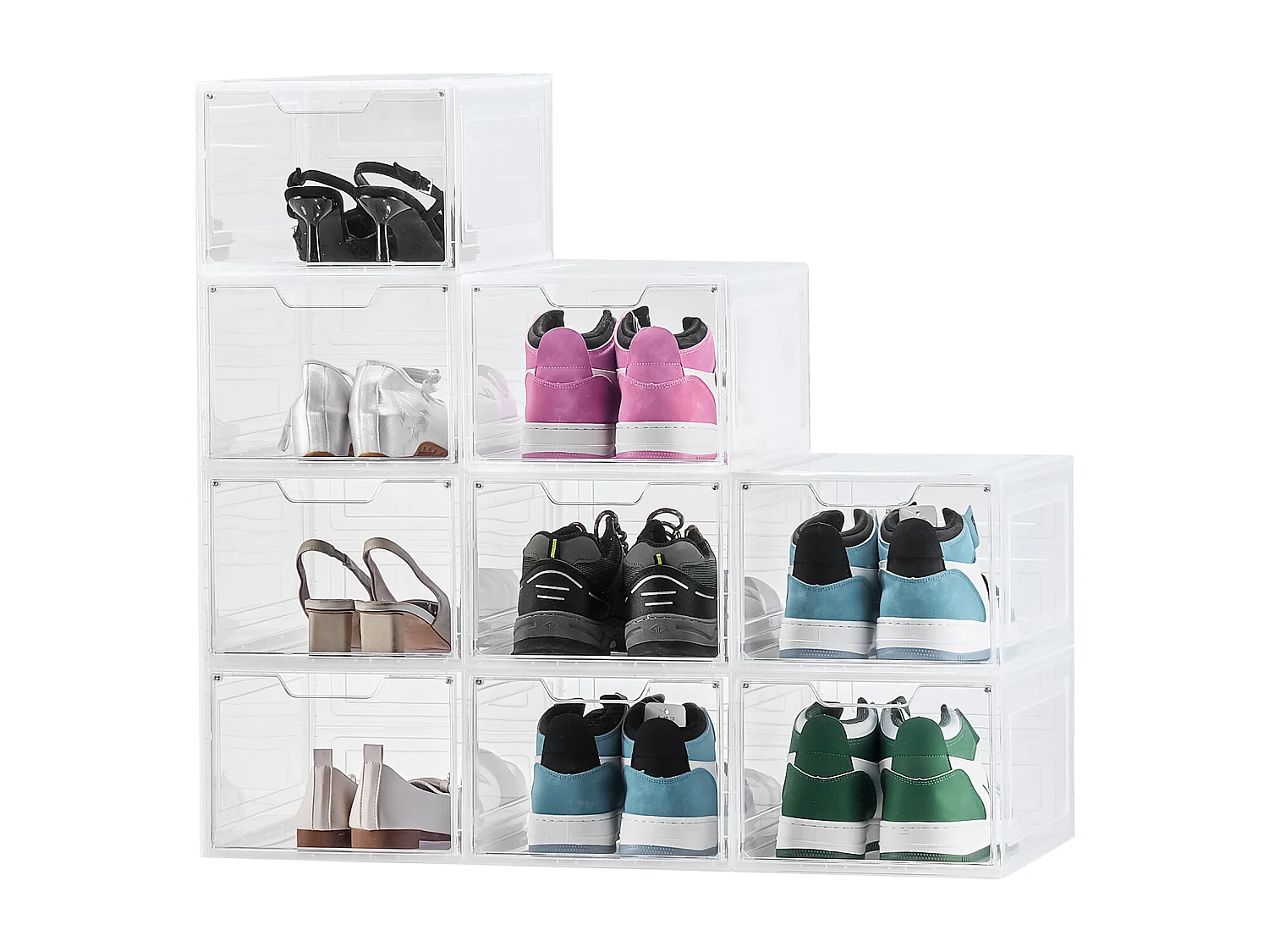 Boîtes à Chaussures Empilables SucceBuy, Lot de 9, Rangement Chaussures jusqu’à la Pointure US 13, en Plastique, pour Ranger Bottes, Blanc Transparent