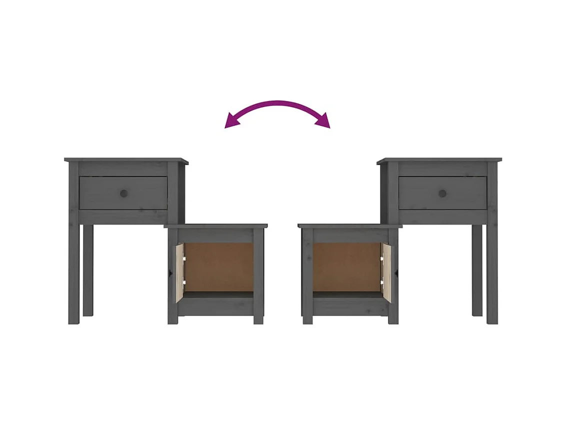 Bailey  Tables de chevet 2 pcs Gris 79,5x38x65,5 cm Bois de pin massif