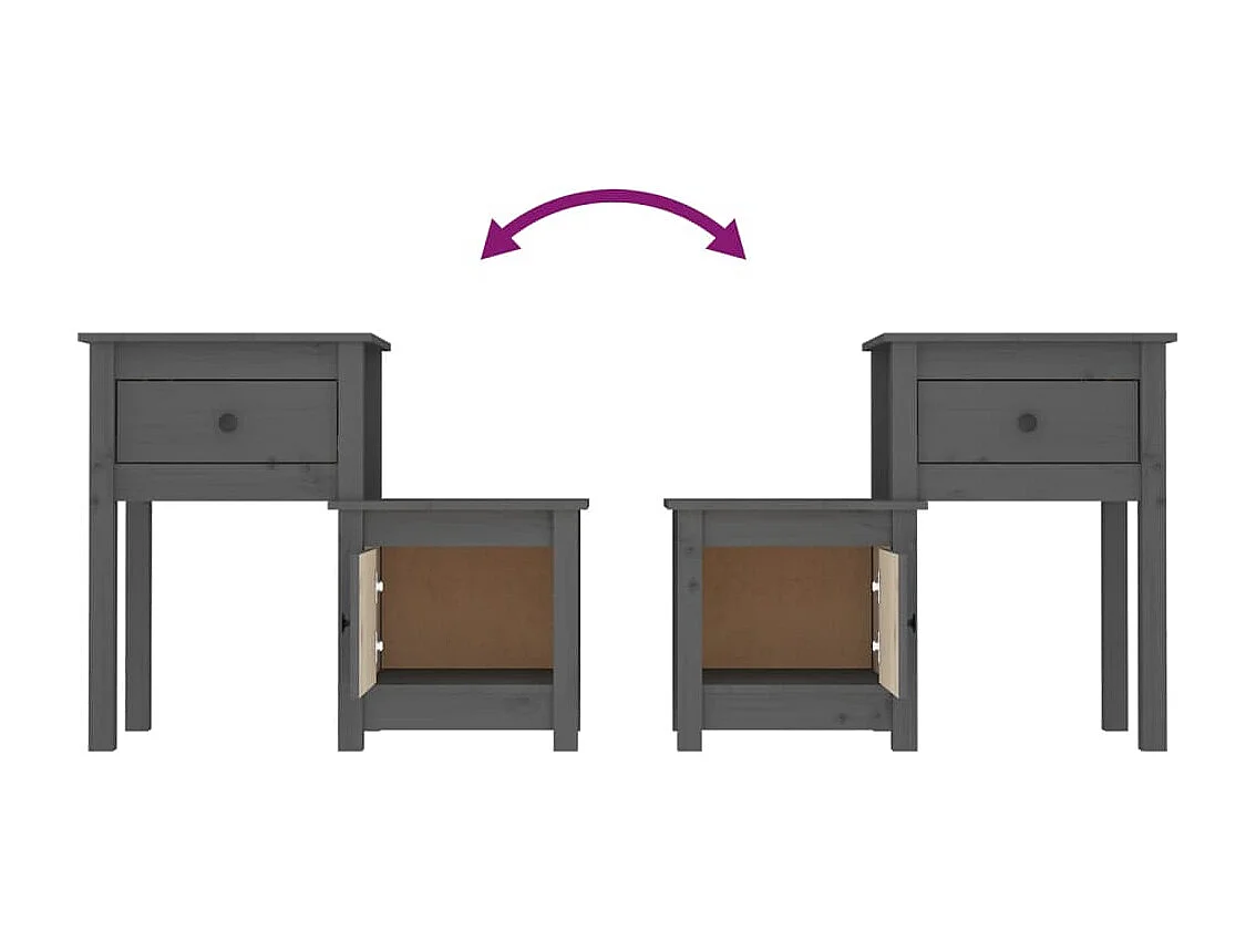 Bailey  Tables de chevet 2 pcs Gris 79,5x38x65,5 cm Bois de pin massif