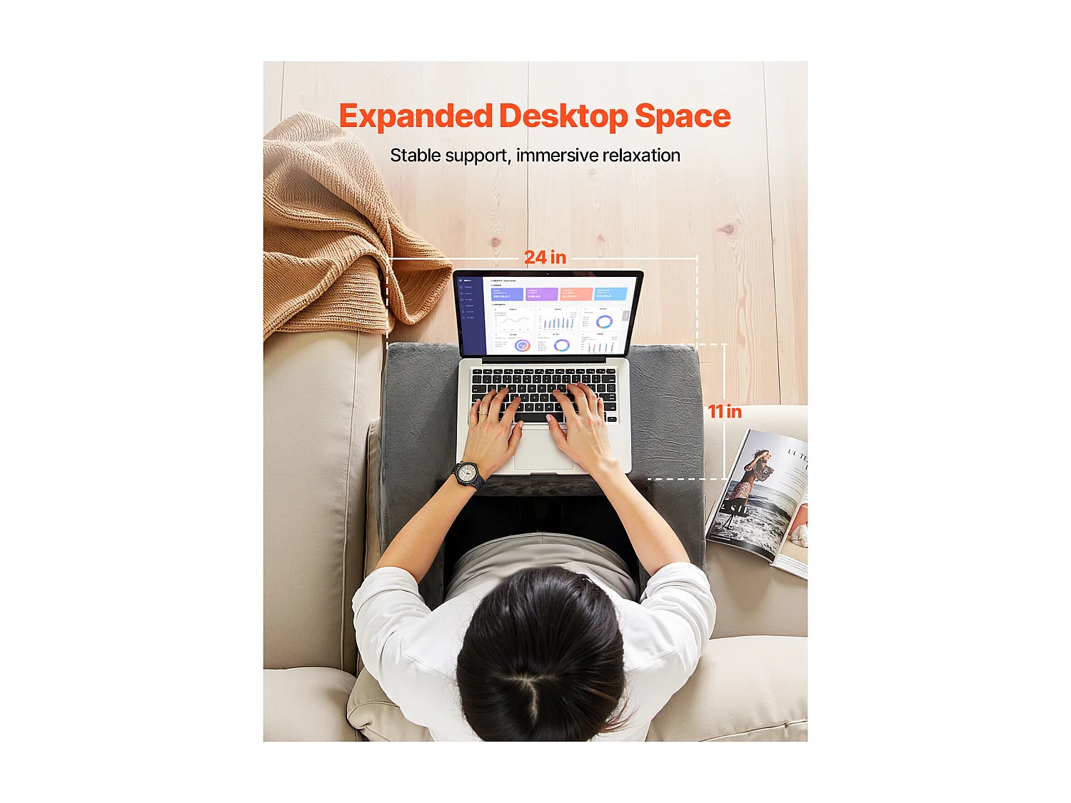 Lesekissen SucceBuy, mit 2 Taschen und Getränkehalter, großes Memory-Schaum-Kissen zum Fernsehen, Ausruhen, grau