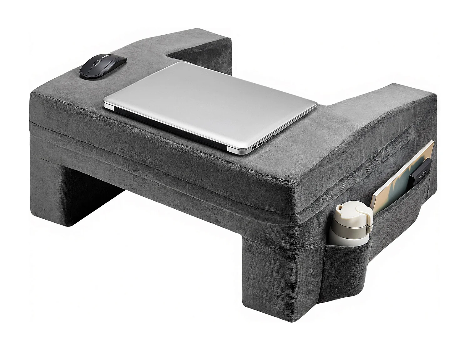 Lesekissen SucceBuy, mit 2 Taschen und Getränkehalter, großes Memory-Schaum-Kissen zum Fernsehen, Ausruhen, grau