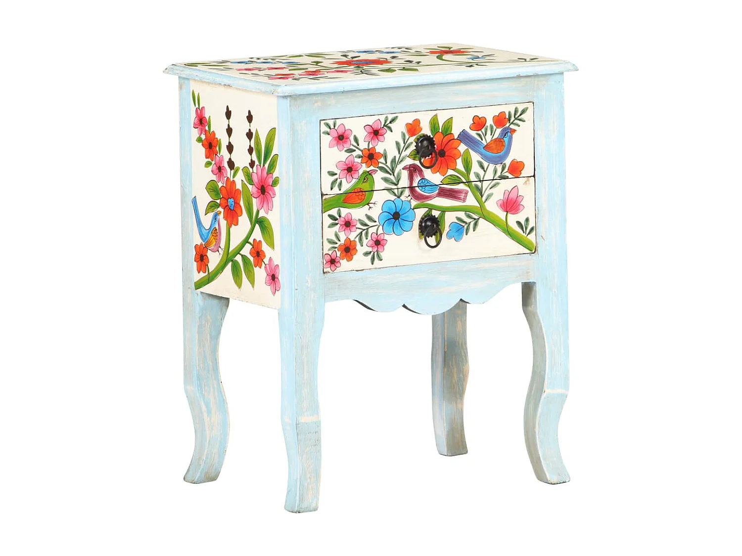 Garden Furniture -  Table de chevet peinte à la main 40x30x50 cm Bois de manguier