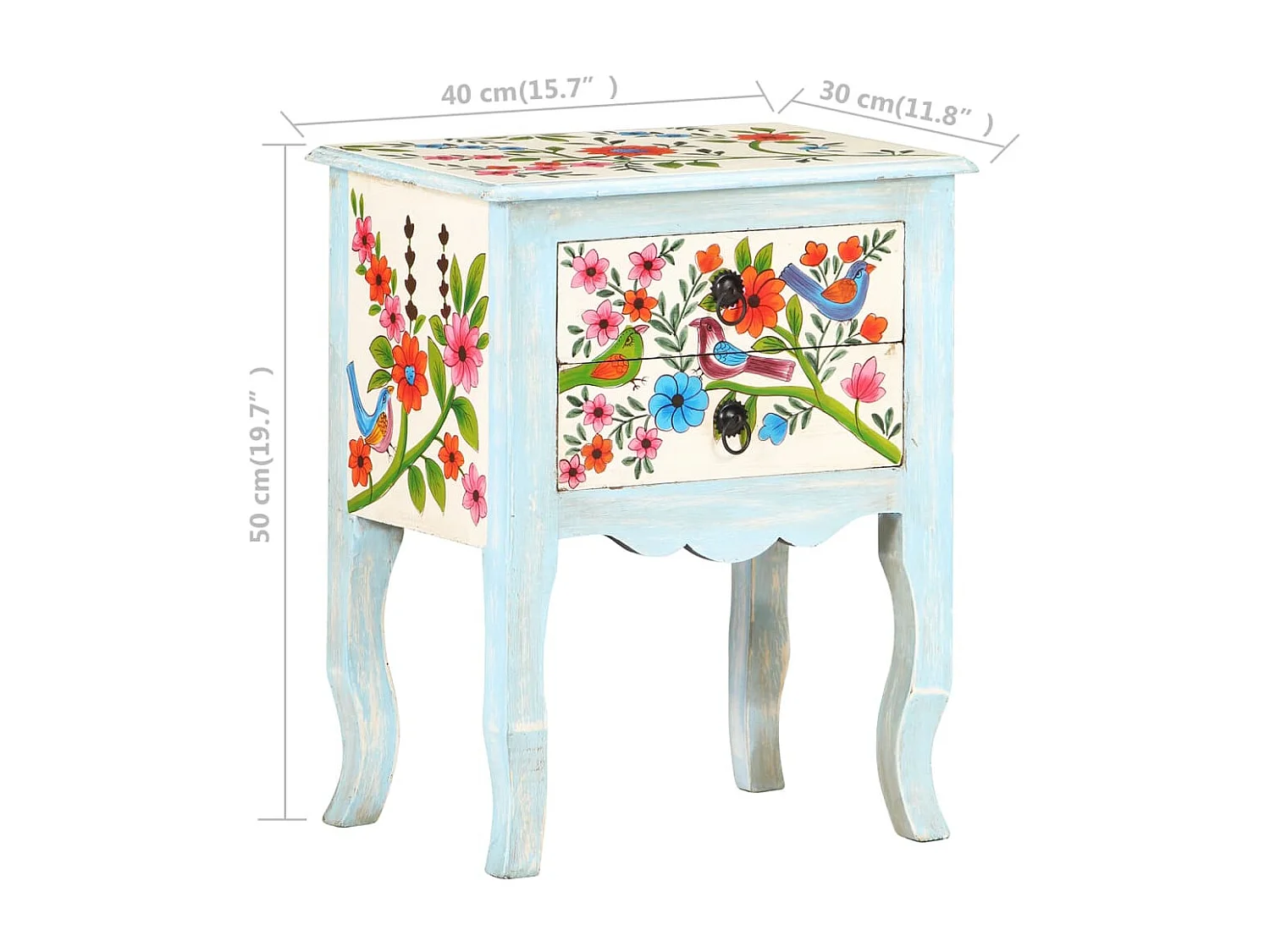 Garden Furniture -  Table de chevet peinte à la main 40x30x50 cm Bois de manguier