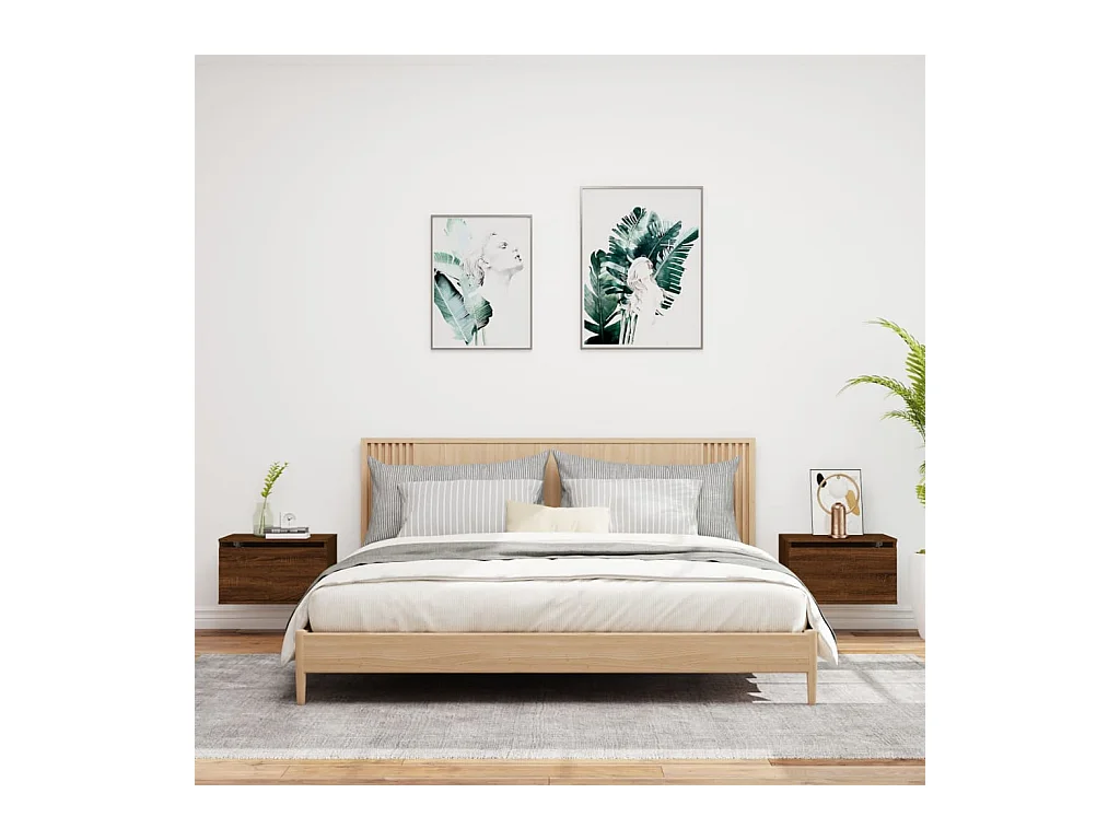Vibeke  Tables de chevet murales avec lumières LED 2 pcs chêne marron