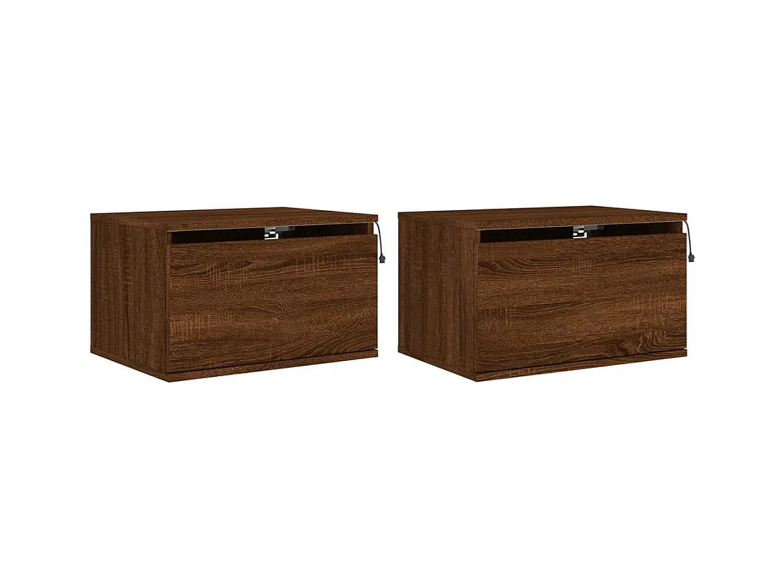 Vibeke  Tables de chevet murales avec lumières LED 2 pcs chêne marron