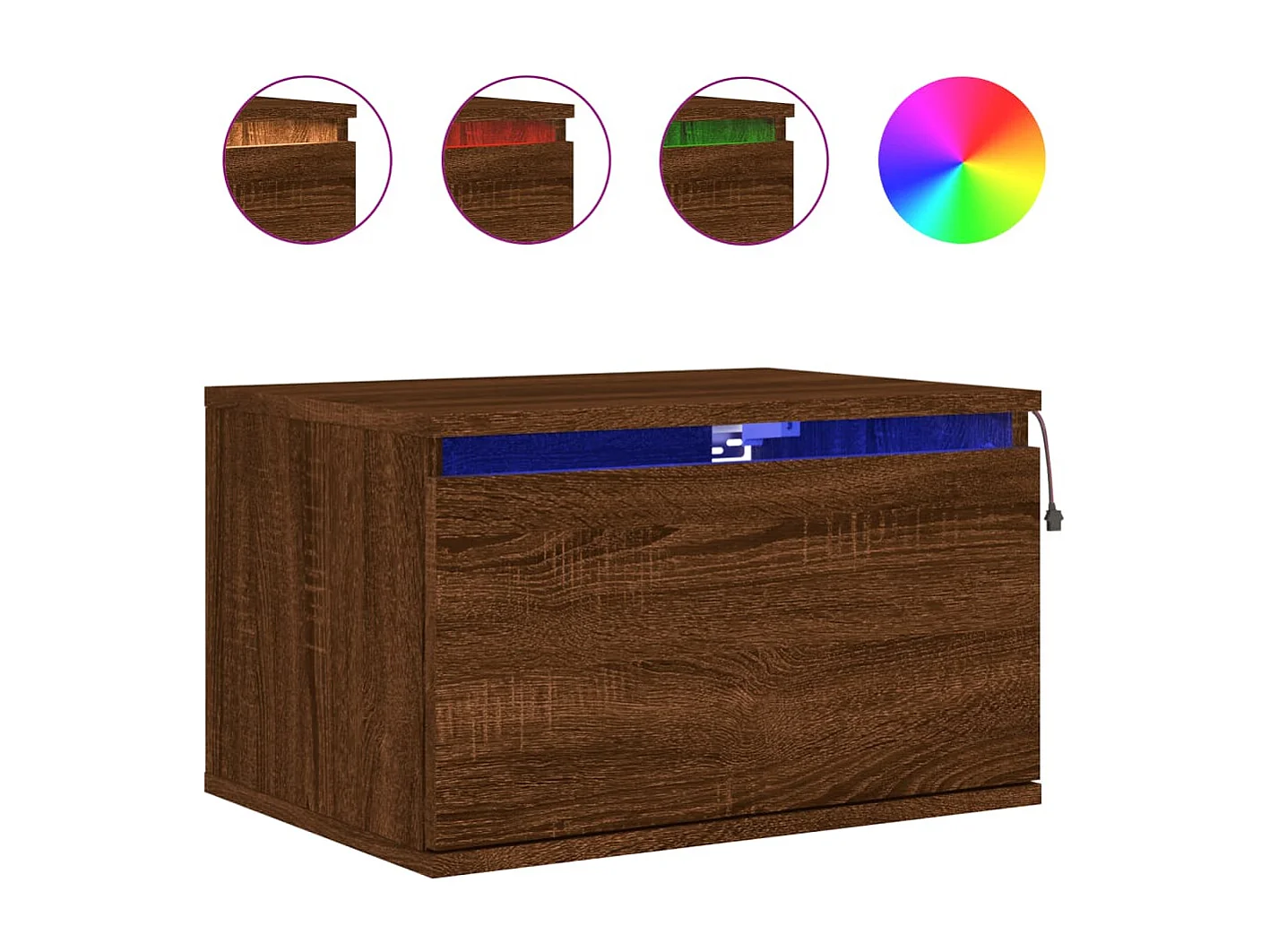 Vibeke  Tables de chevet murales avec lumières LED 2 pcs chêne marron