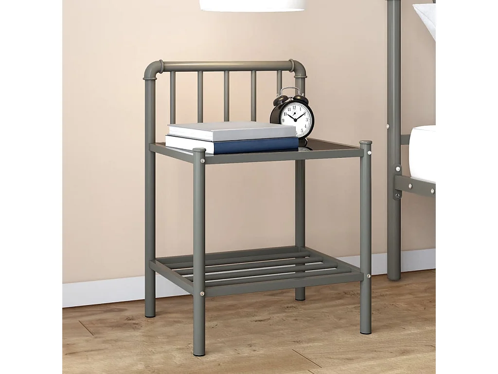 Ivelira  Nachttisch Grau und Schwarz 45x34,5x62,5 cm Metall und Glas