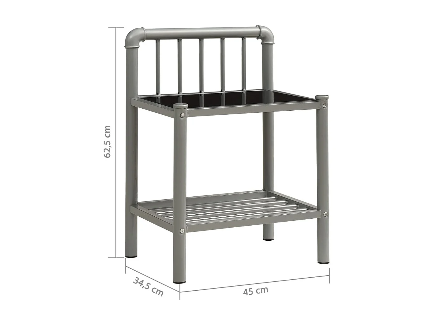 Ivelira  Nachttisch Grau und Schwarz 45x34,5x62,5 cm Metall und Glas