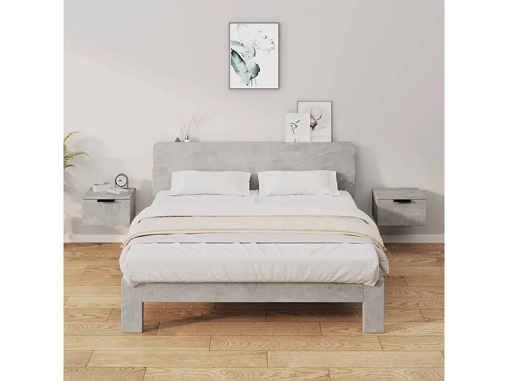 Steve James  Tables de chevet murales 2 pcs Gris béton 34x30x20 cm