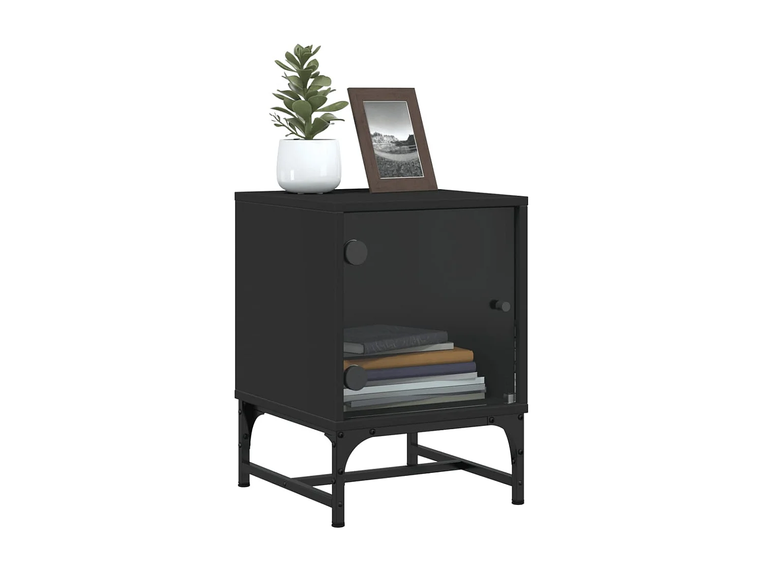 Brussels  Tables de chevet avec portes en verre 2 pcs noir 35x37x50 cm