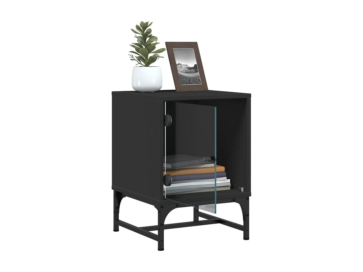 Brussels  Tables de chevet avec portes en verre 2 pcs noir 35x37x50 cm