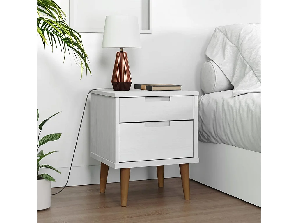 Qilrim  Comodino MOLDE Bianco 40x35x48 cm in Legno Massello di Pino