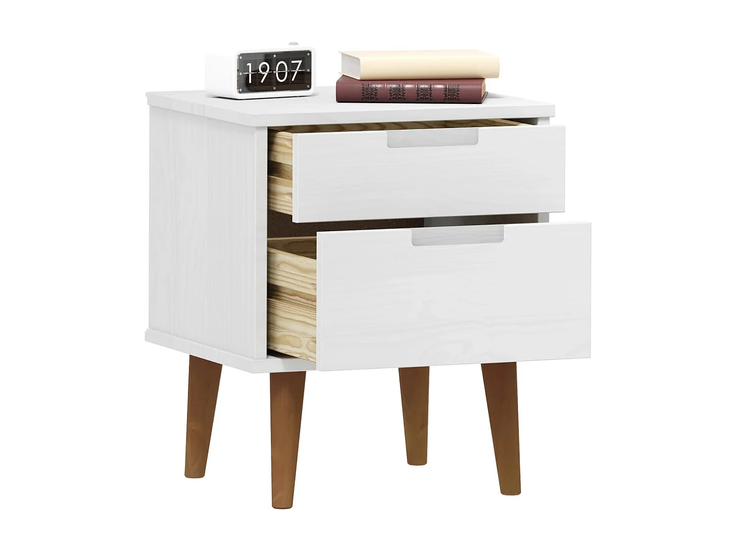 Qilrim  Comodino MOLDE Bianco 40x35x48 cm in Legno Massello di Pino