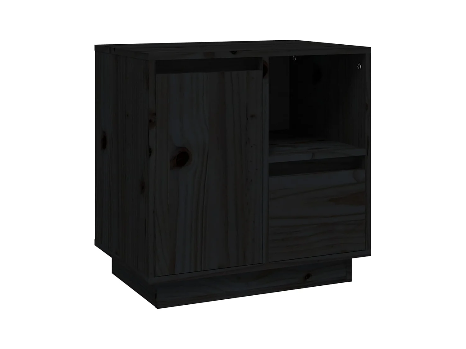Hollidaysburg  Comodino Nero 50x34x50 cm in Legno Massello di Pino