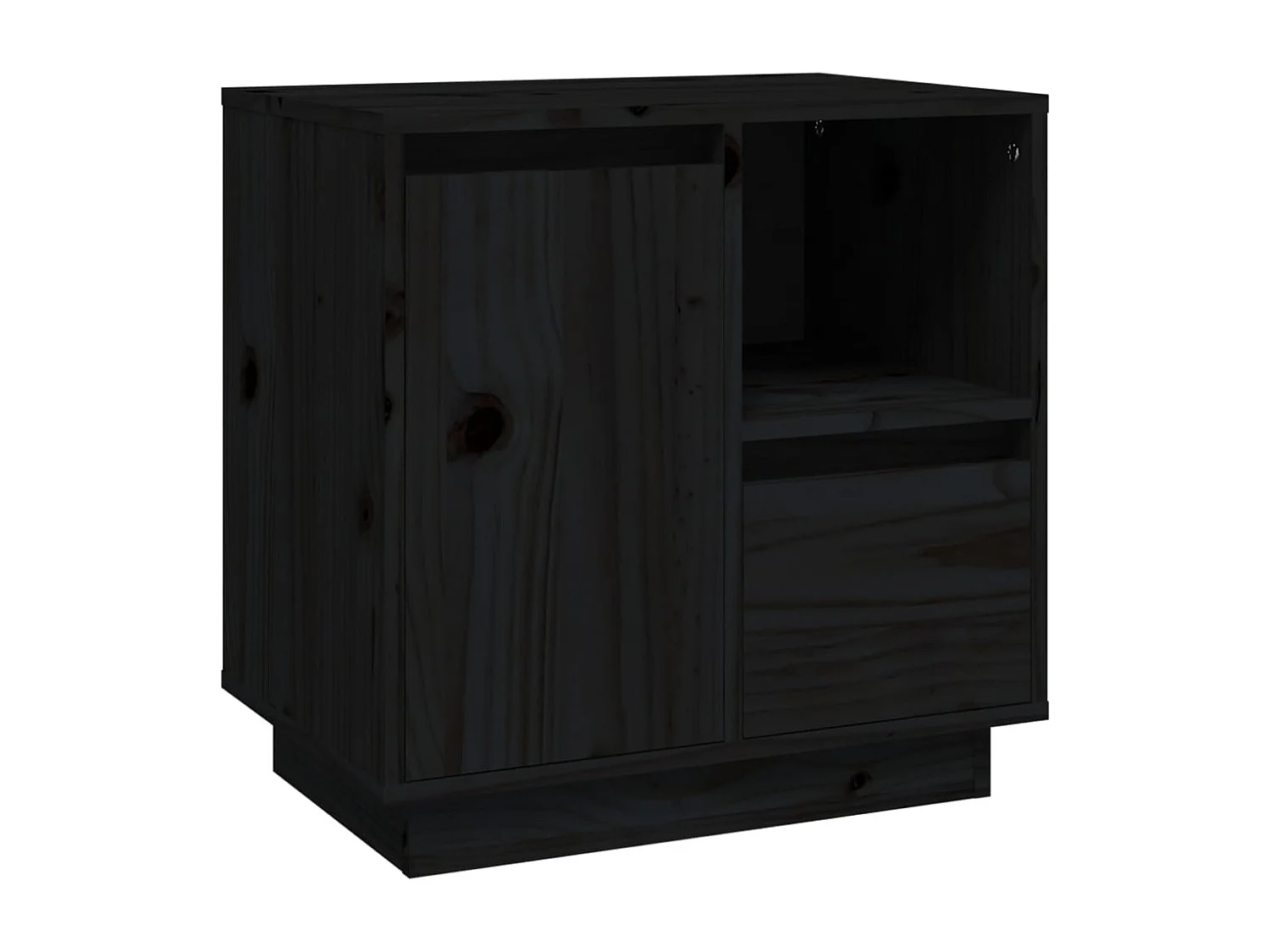 Hollidaysburg  Comodino Nero 50x34x50 cm in Legno Massello di Pino