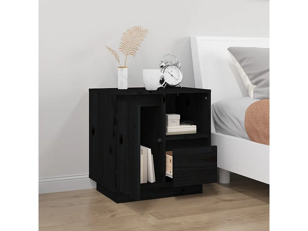 Hollidaysburg  Comodino Nero 50x34x50 cm in Legno Massello di Pino