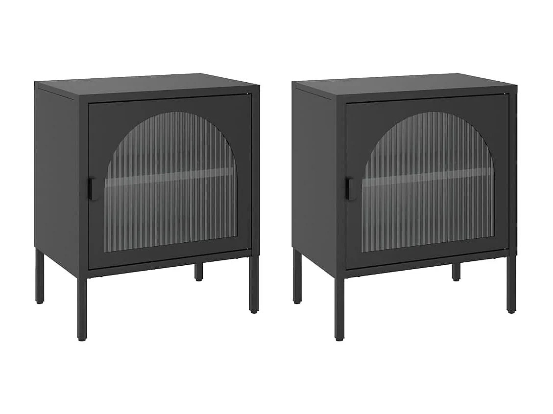 Nurdan  Nachttische 2 Stk. Schwarz 50x35x60 cm Glas und Stahl