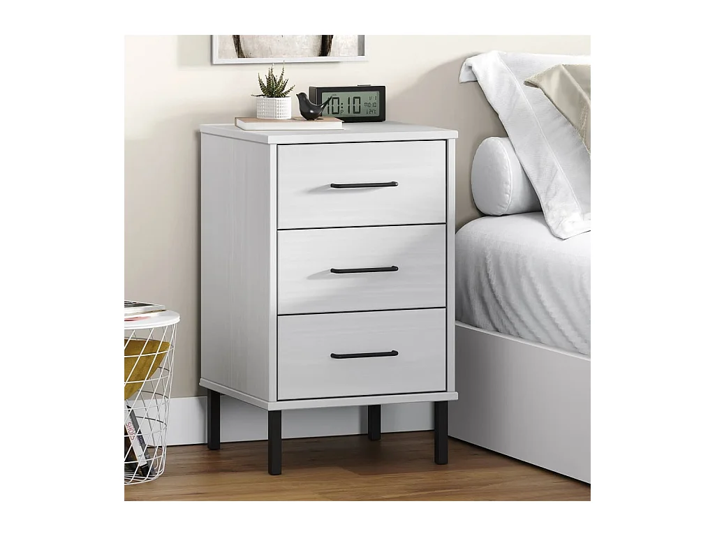 Jeanne-Marie  Table de chevet avec pieds en métal Blanc Bois pin massif OSLO