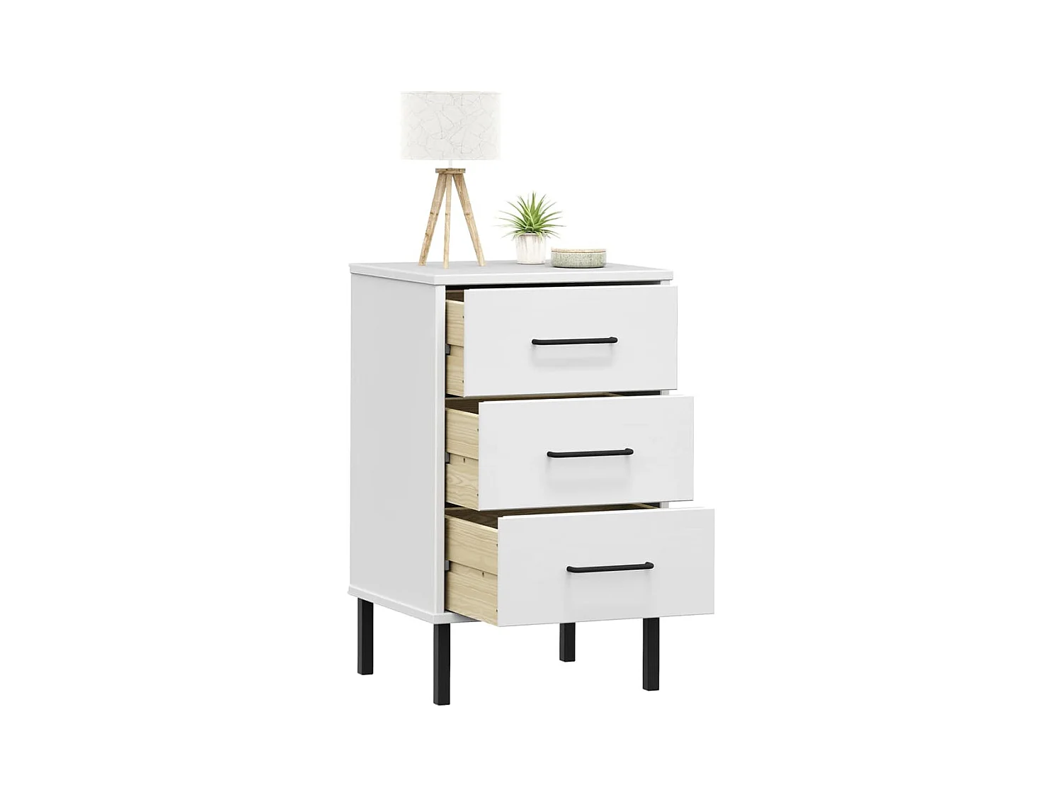 Jeanne-Marie  Table de chevet avec pieds en métal Blanc Bois pin massif OSLO