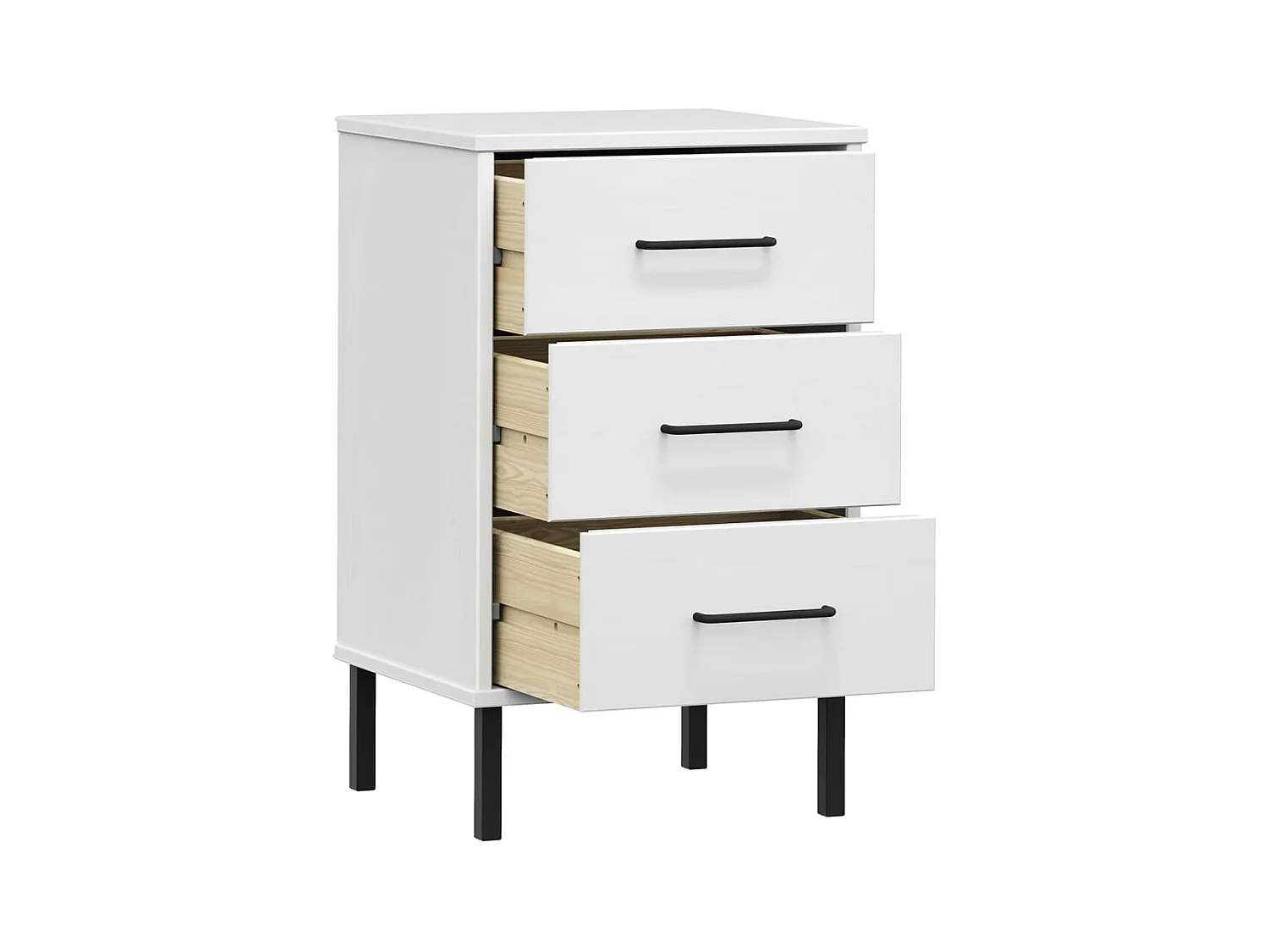 Jeanne-Marie  Table de chevet avec pieds en métal Blanc Bois pin massif OSLO