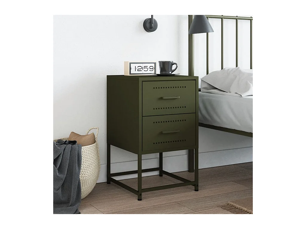 Trieste  Table de chevet vert olive 36x39x60,5 cm acier