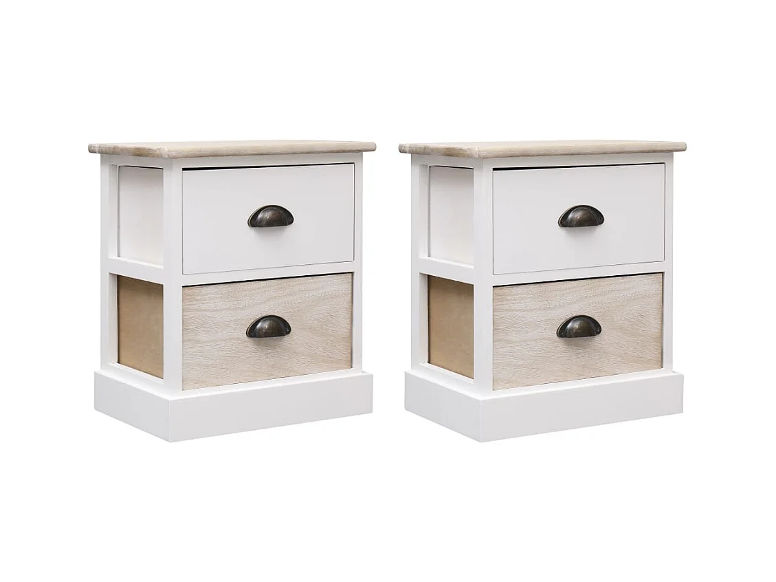 Rosolini  2 pcs Tables de chevet Blanc et l 38x28x45 cm Paulownia