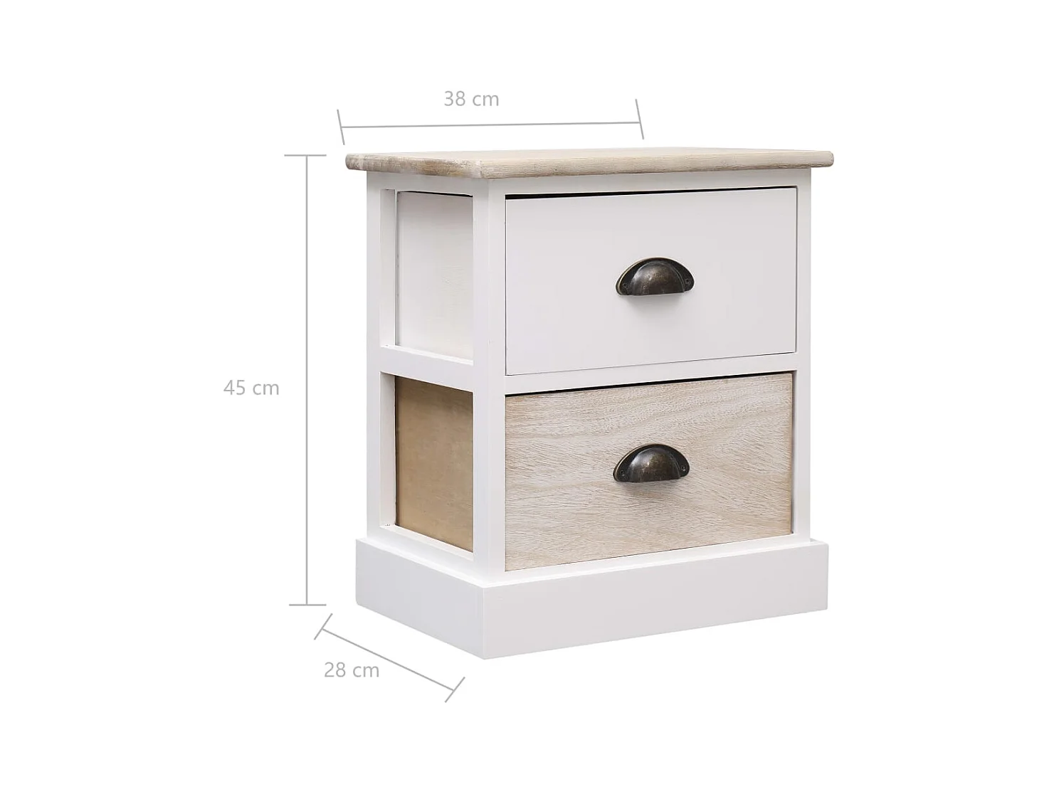 Rosolini  2 pcs Tables de chevet Blanc et l 38x28x45 cm Paulownia