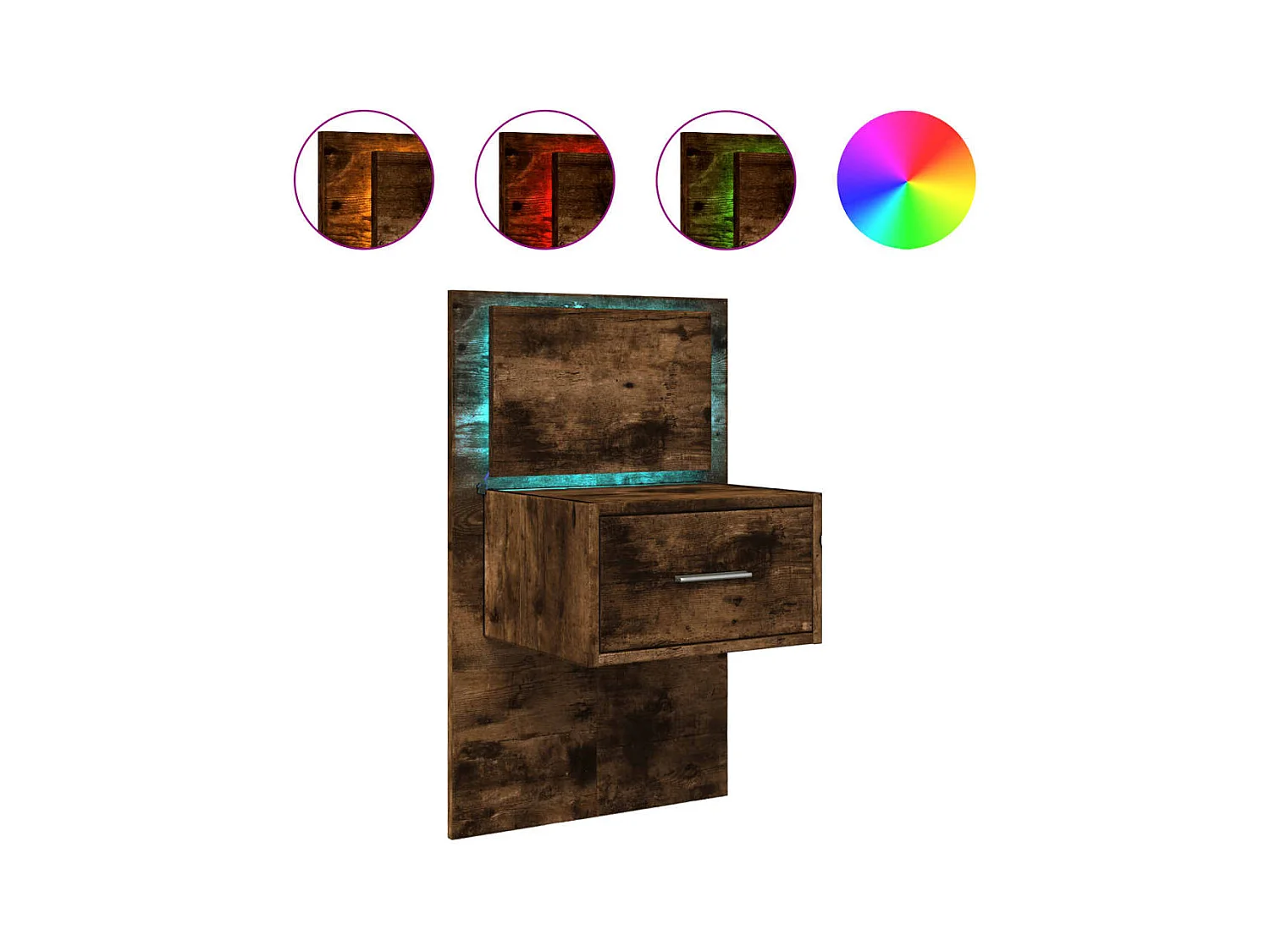 El Campo  Table de chevet murale avec lumières LED chêne fumé