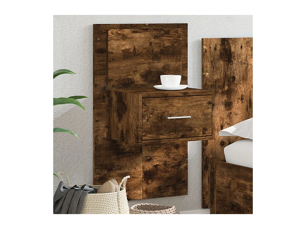 El Campo  Table de chevet murale avec lumières LED chêne fumé