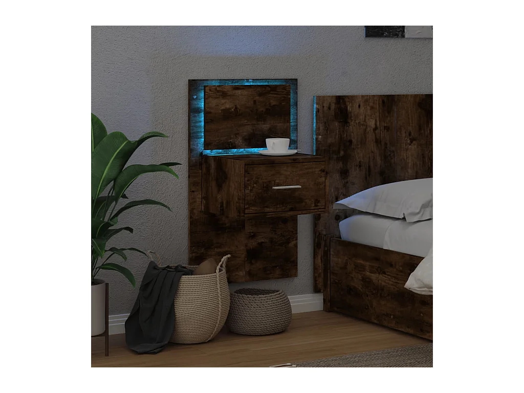 El Campo  Table de chevet murale avec lumières LED chêne fumé