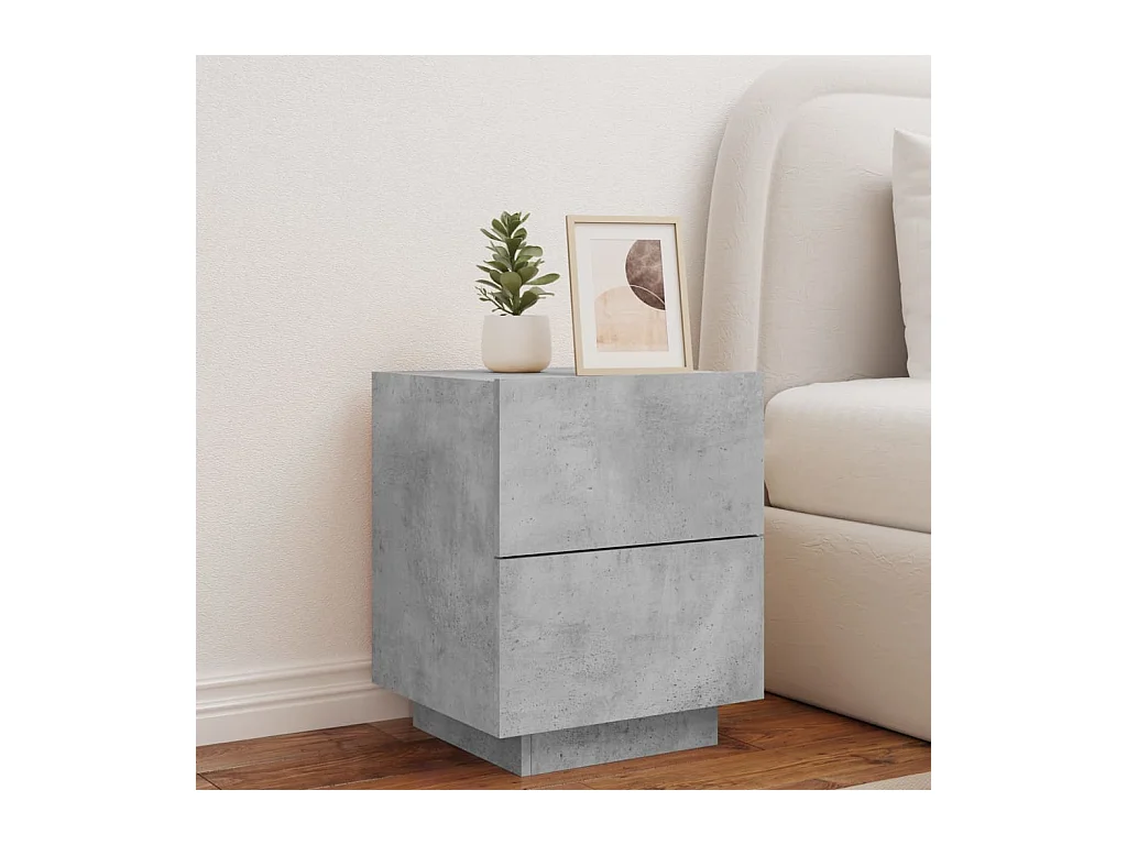 Marit Elise  Armoire de chevet et lumières LED gris béton bois d'ingénierie