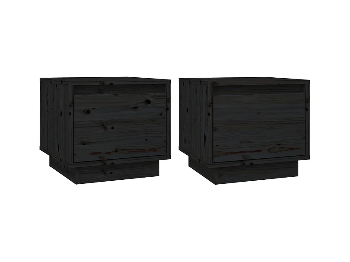 Vidgar  Tables de chevet 2 pcs Noir 35x34x32 cm Bois de pin solide