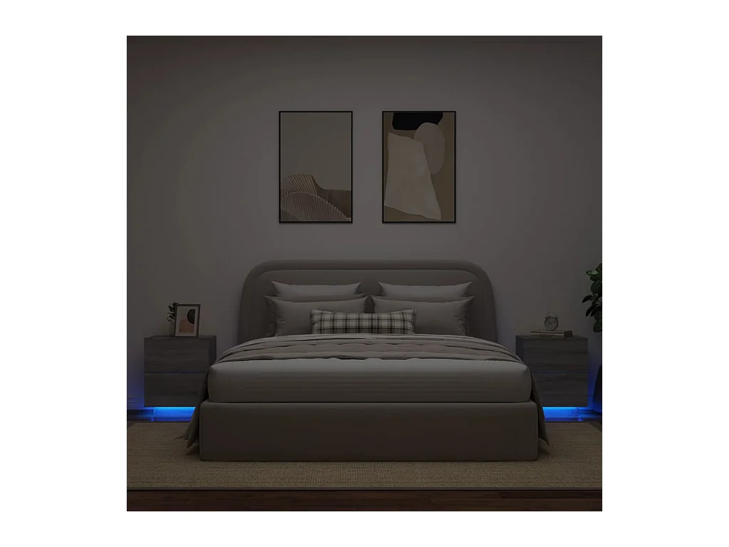 Marit Elise  Armoires de chevet et lumières LED 2 pcs sonoma gris
