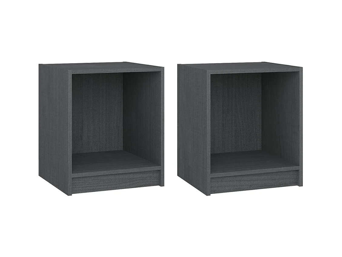 Liam Kyle  Tables de chevet 2 pcs Gris 35,5x33,5x41,5cm Bois de pin massif
