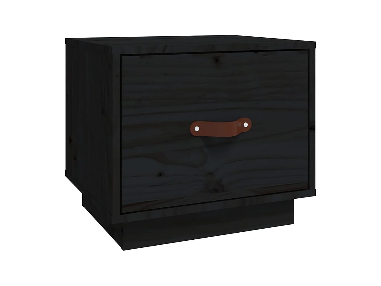 Ballston Lake  Comodino Nero 40x34x35 cm in Legno Massello di Pino