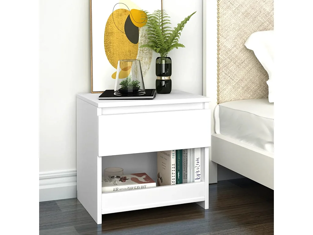 Elle  Table de chevet Blanc 40x30x39 cm Aggloméré