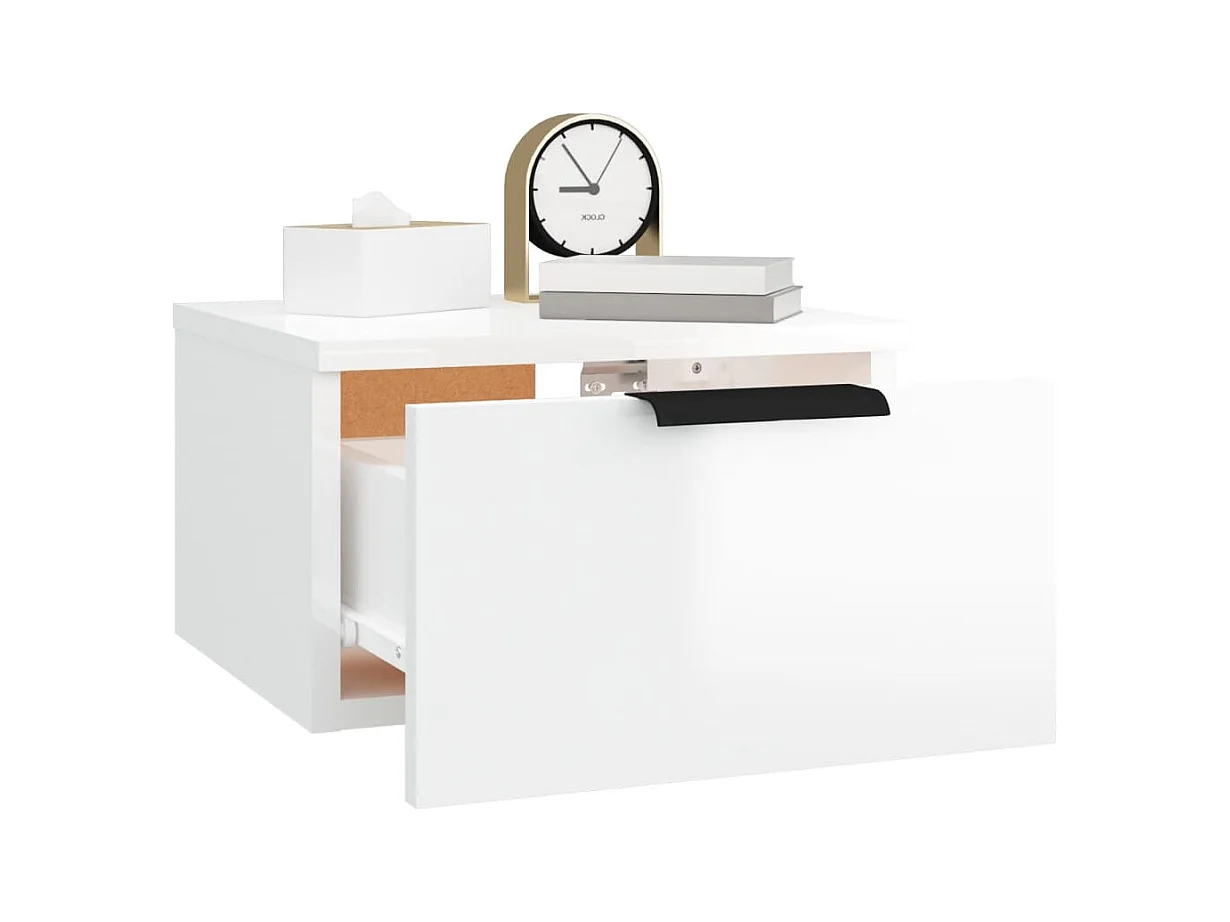 Steve James  Table de chevet murale blanc brillant 34x30x20 cm