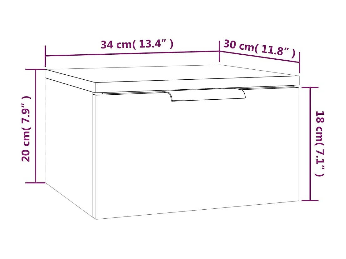 Steve James  Table de chevet murale blanc brillant 34x30x20 cm