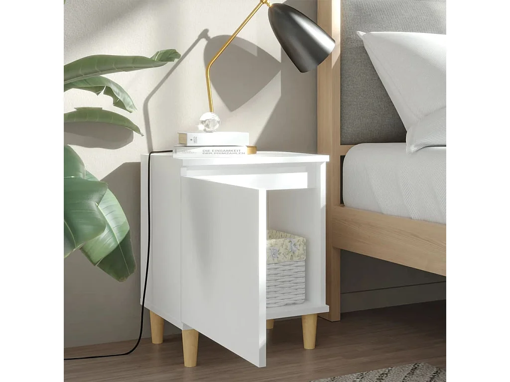 Zwolle  Table de chevet avec pieds en bois massif Blanc 40x30x50 cm