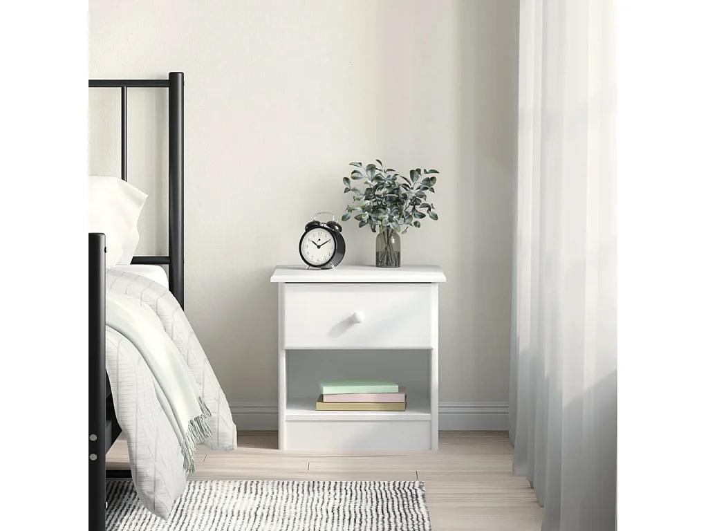 Giulia  Table de chevet ALTA blanc 41x35x41 cm bois de pin massif