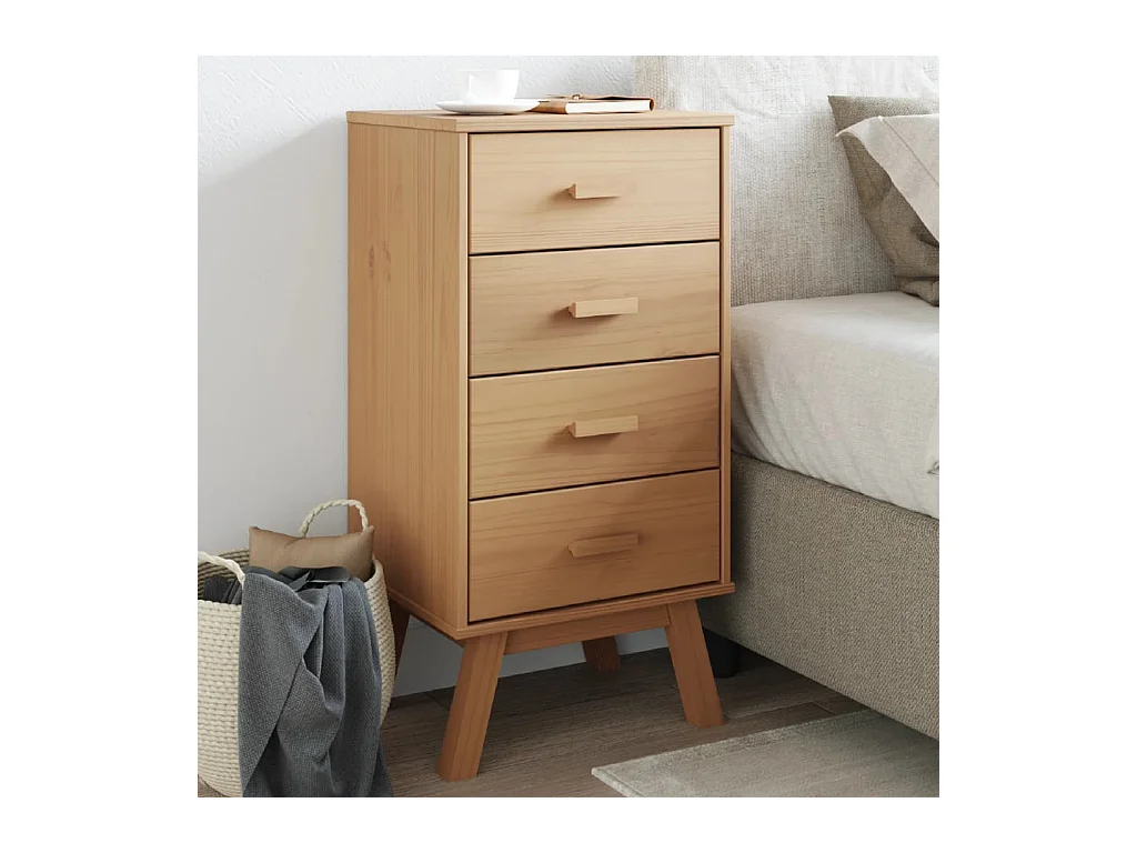 Vrenda  Table de chevet OLDEN marron bois de pin solide