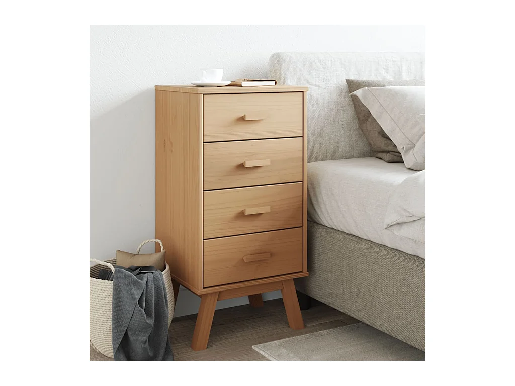 Vrenda  Table de chevet OLDEN marron bois de pin solide