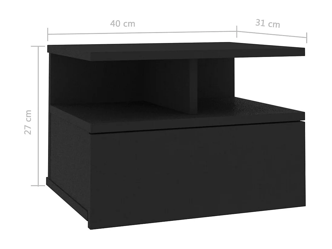 Emmanuelle  Mesita de noche flotante madera de ingeniería negra 40x31x27 cm