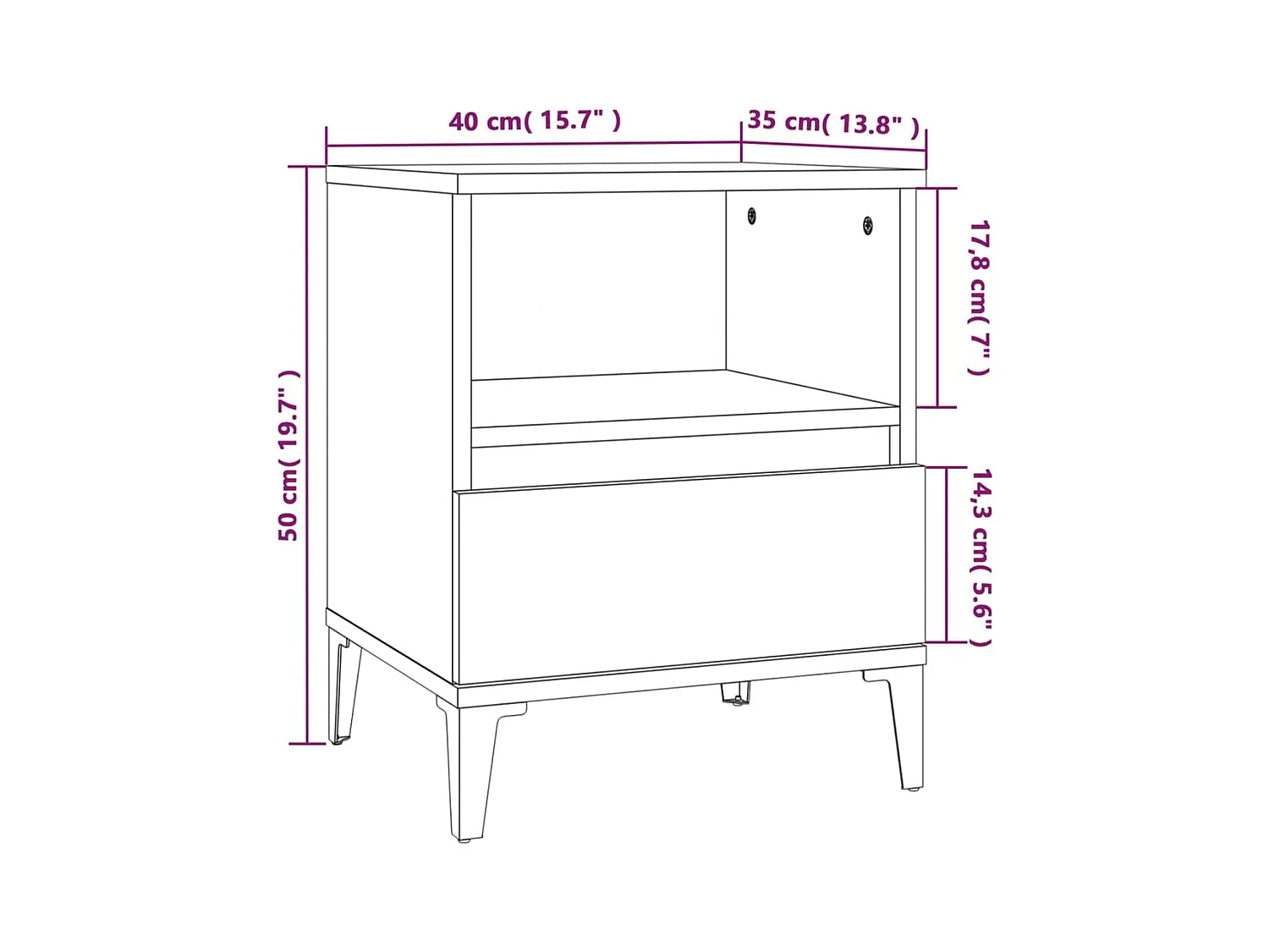 Centennial  Table de chevet Chêne fumé 40x35x50 cm