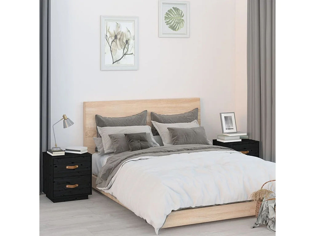 Jean-Marc   Tables de chevet 2 pcs Noir 40x34x45 cm Bois de pin massif